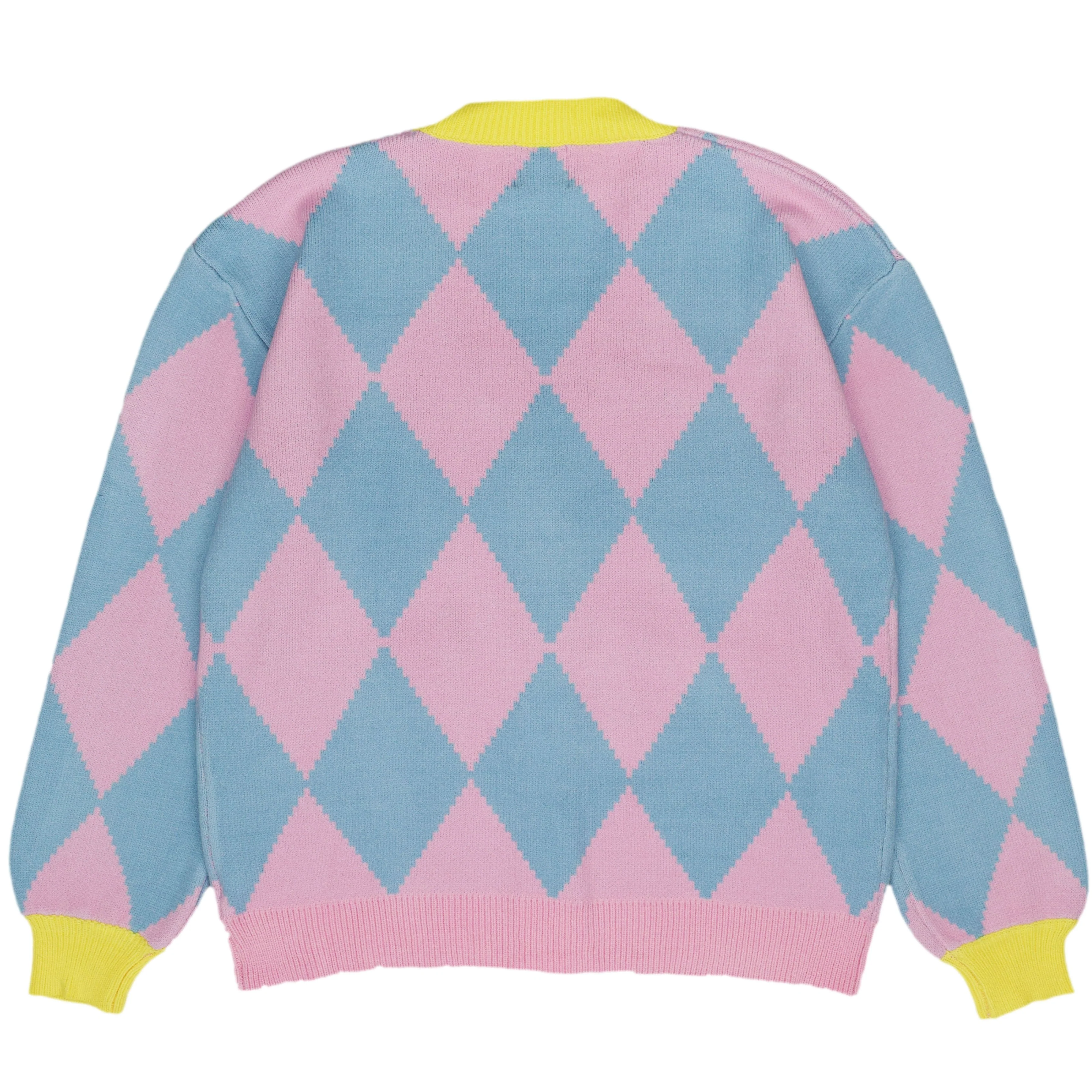 Blue and Pink Argyle Cardigan - FASHION