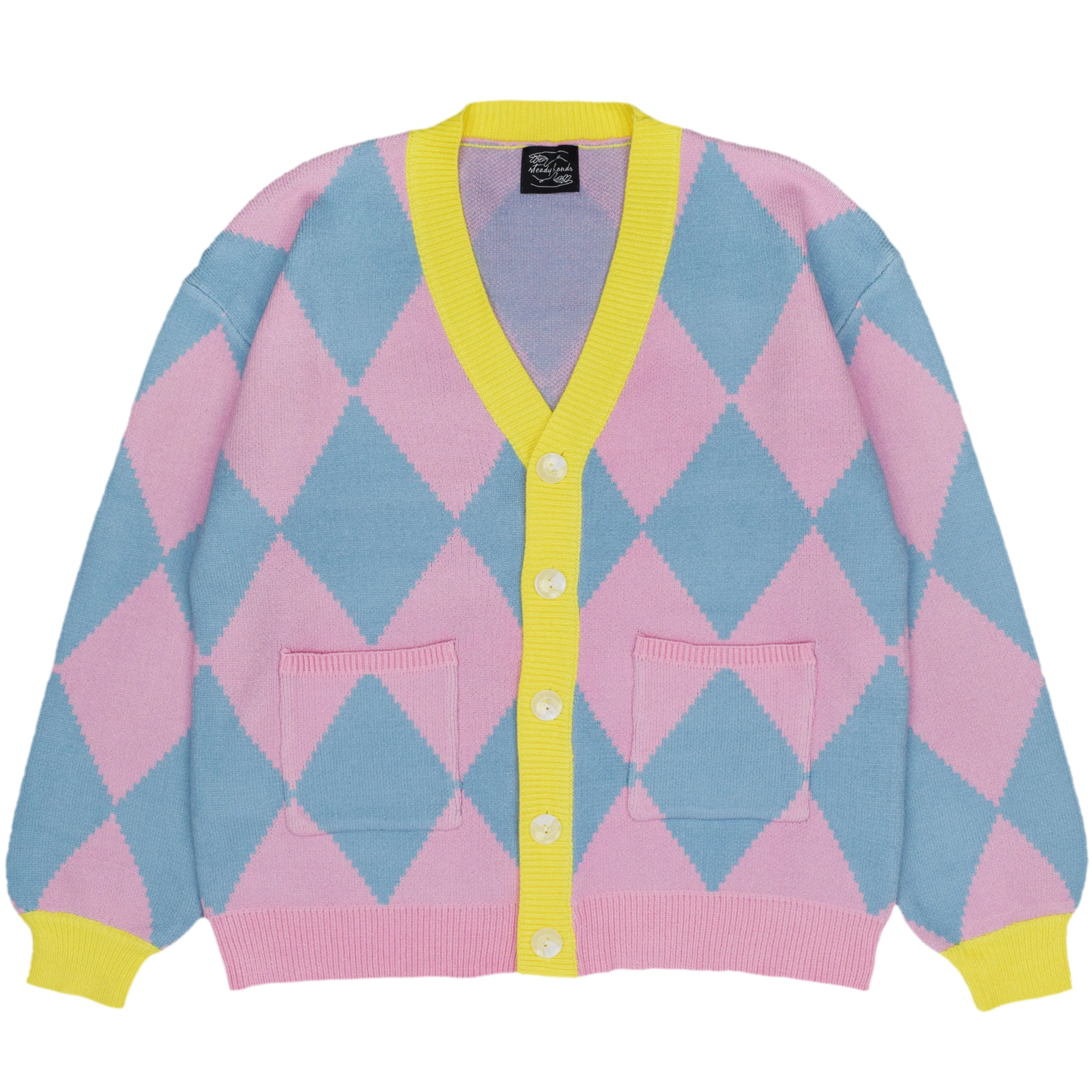 Blue and Pink Argyle Cardigan - FASHION