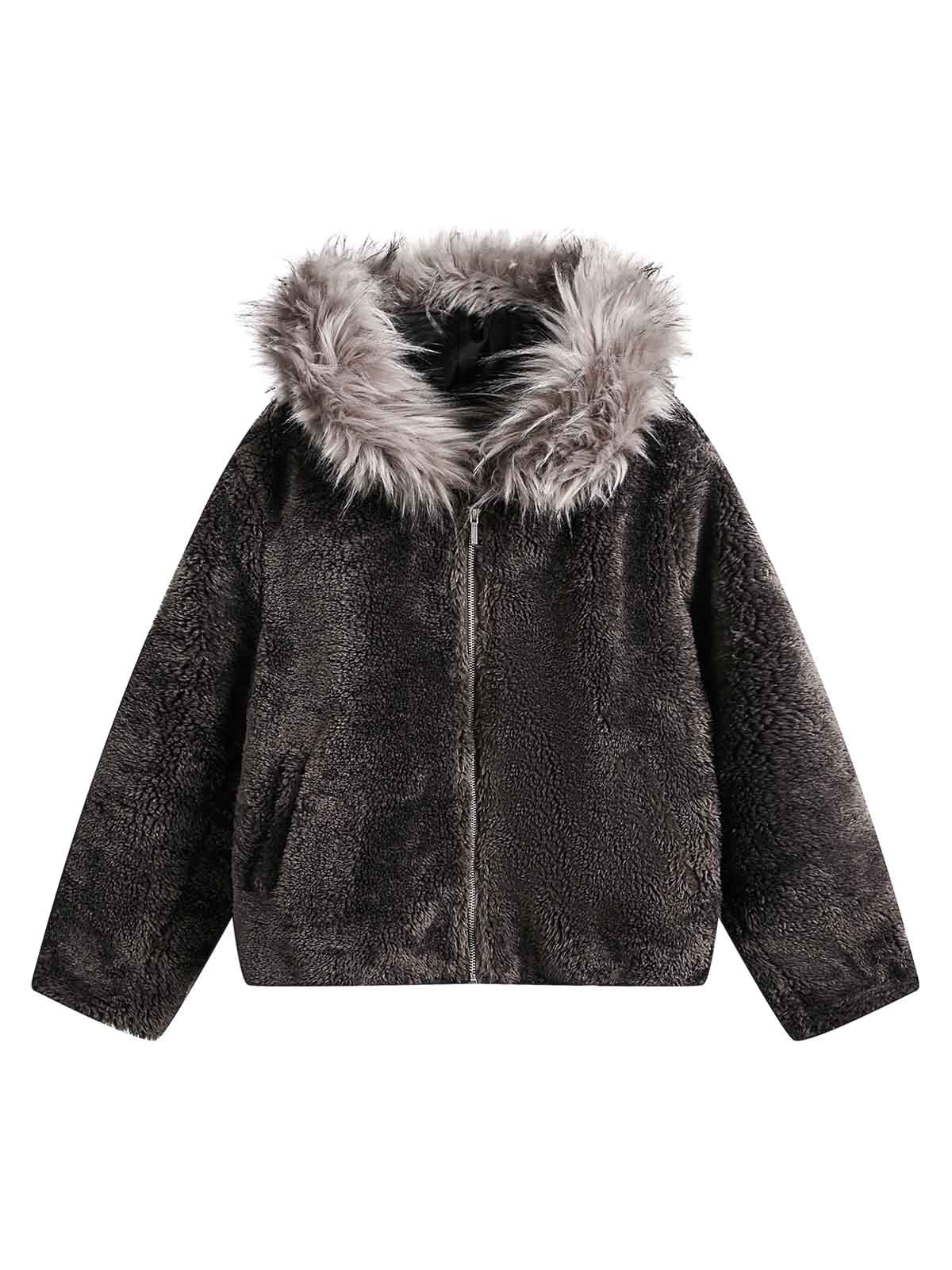 Fur Hooded Quilted Sherpa Jacket - FASHION