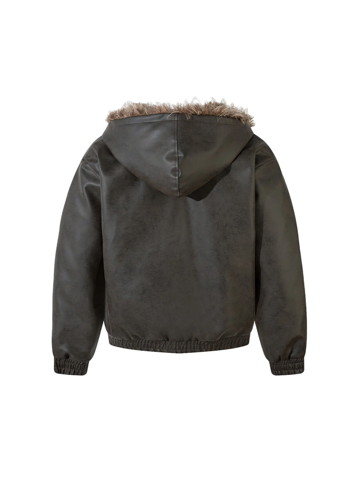 Leather Fur Hooded Fleece Jacket - FASHION