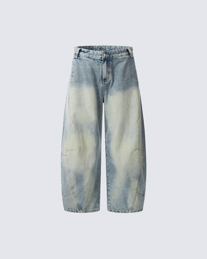 Washed Faded Curved Jeans - FASHION