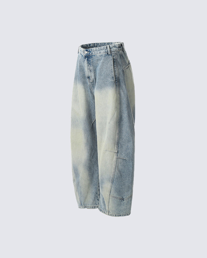Washed Faded Curved Jeans - FASHION