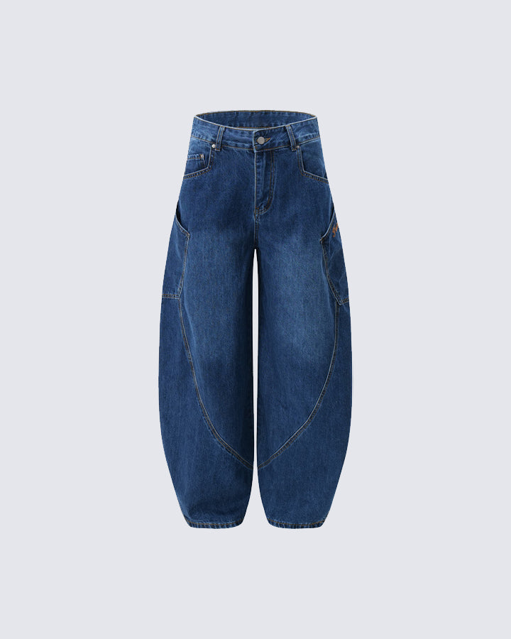 Large Pocket Curved Jeans - FASHION