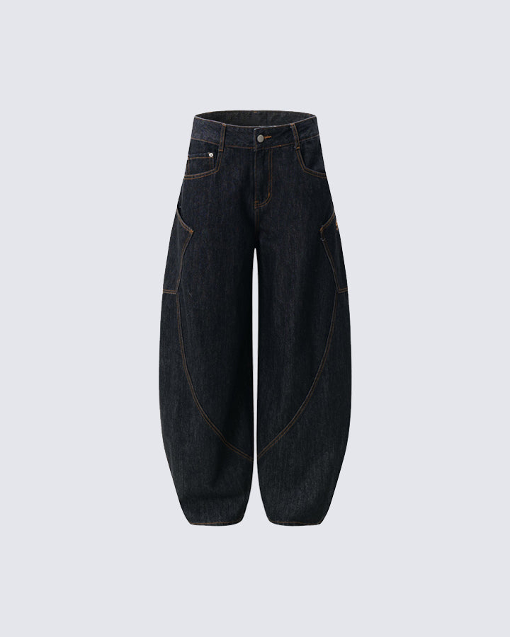 Curved Seam Denim Pants - FASHION
